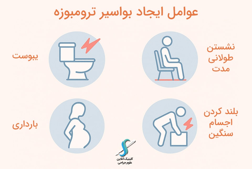 اینفوگرافیک عوامل ایجاد بواسیر ترومبوزه